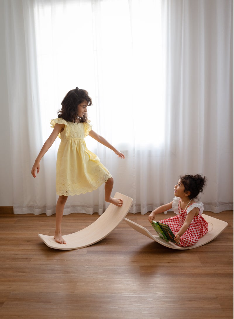 Wooden Wobble Balance Board Kids - Natural Beach Wood Wobble Board - Wood Style Yoga Board - Sleek Edges Ensure Safety - Non Toxic Varnish - Open Ended Toddler Learning Toys