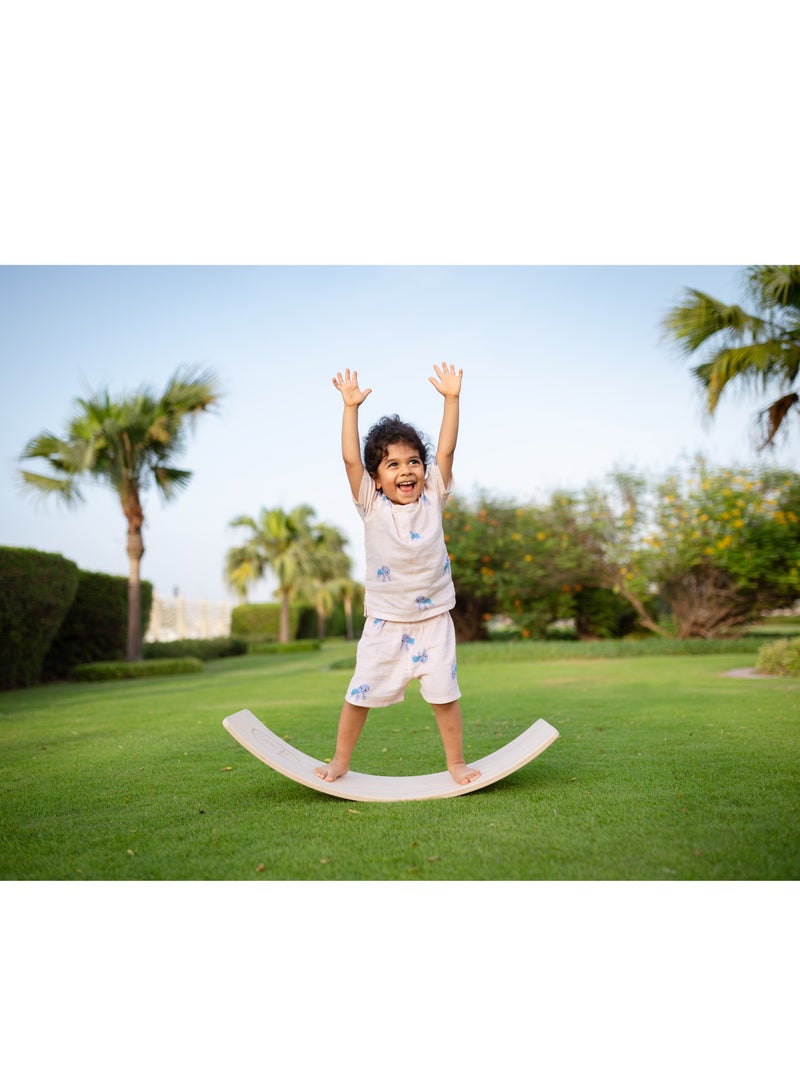Wooden Wobble Balance Board Kids - Natural Beach Wood Wobble Board - Wood Style Yoga Board - Sleek Edges Ensure Safety - Non Toxic Varnish - Open Ended Toddler Learning Toys