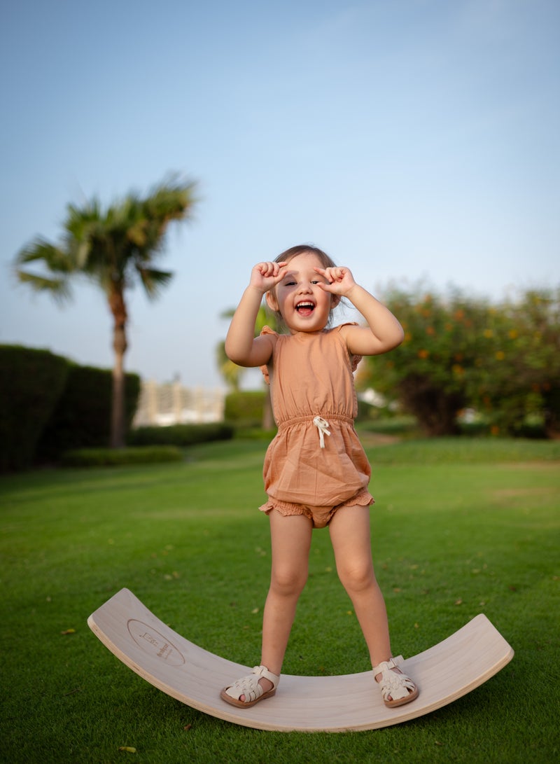 Wooden Wobble Balance Board Kids - Natural Beach Wood Wobble Board - Wood Style Yoga Board - Sleek Edges Ensure Safety - Non Toxic Varnish - Open Ended Toddler Learning Toys