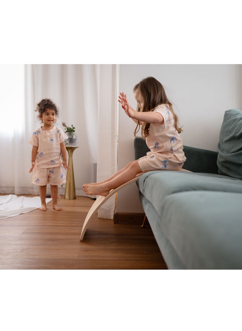 Wooden Wobble Balance Board Kids - Natural Beach Wood Wobble Board - Wood Style Yoga Board - Sleek Edges Ensure Safety - Non Toxic Varnish - Open Ended Toddler Learning Toys