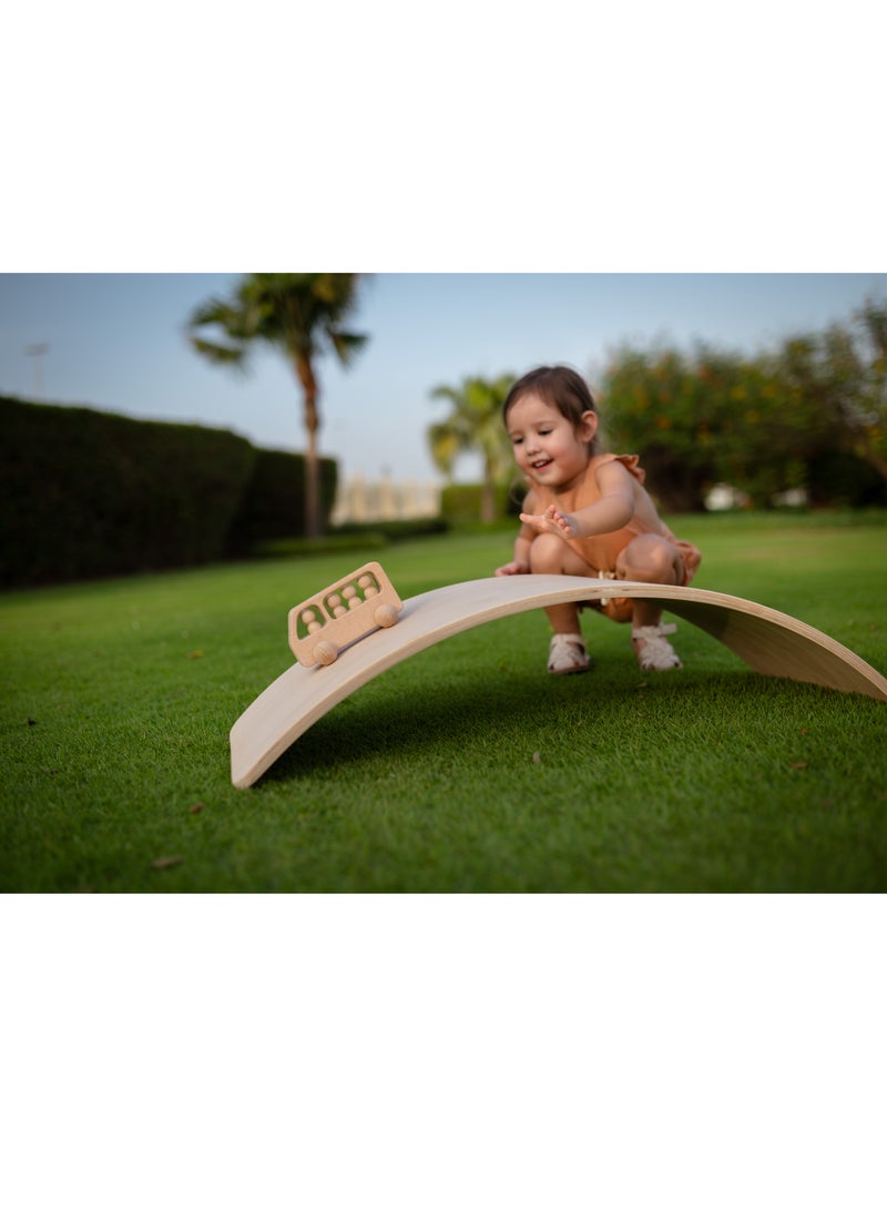 Wooden Wobble Balance Board Kids - Natural Beach Wood Wobble Board - Wood Style Yoga Board - Sleek Edges Ensure Safety - Non Toxic Varnish - Open Ended Toddler Learning Toys