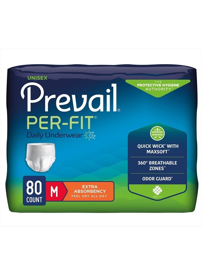 Per-Fit Daily Protective Underwear, Unisex Adult Disposable Adult Diaper for Men & Women, Extra Absorbency, Medium, 80 Count (4 Packs of 20)