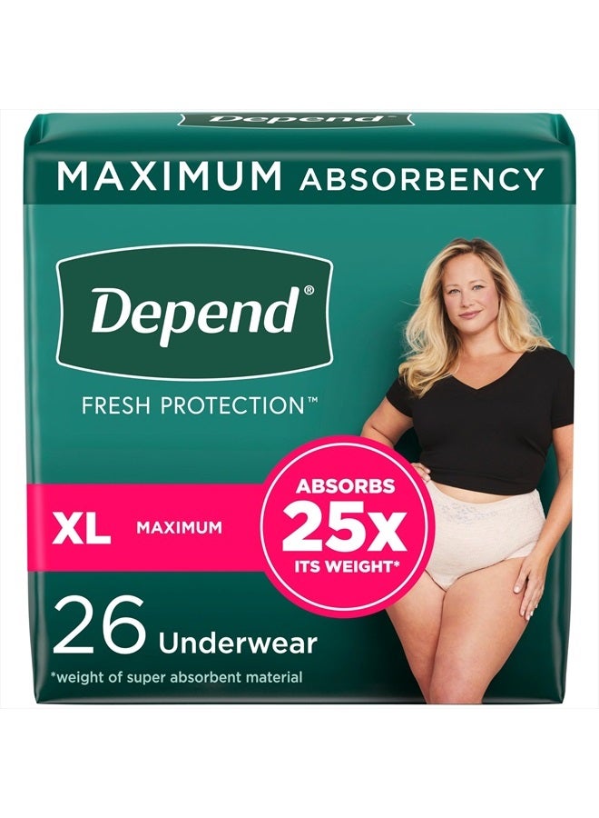 Fresh Protection Adult Incontinence & Postpartum Bladder Leak Underwear for Women, Disposable, Maximum, Extra-Large, Blush, 26 Count, Packaging May Vary