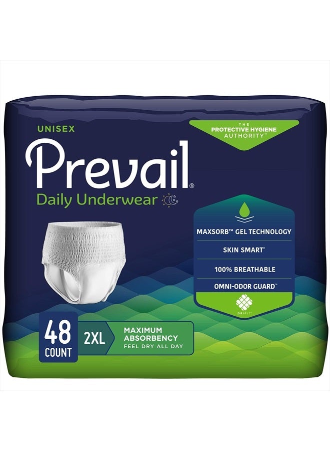 Daily Protective Underwear - Unisex Adult Incontinence Underwear - Disposable Adult Diaper for Men & Women - Maximum Absorbency - XX-Large - 12 Count (Pack of 4)