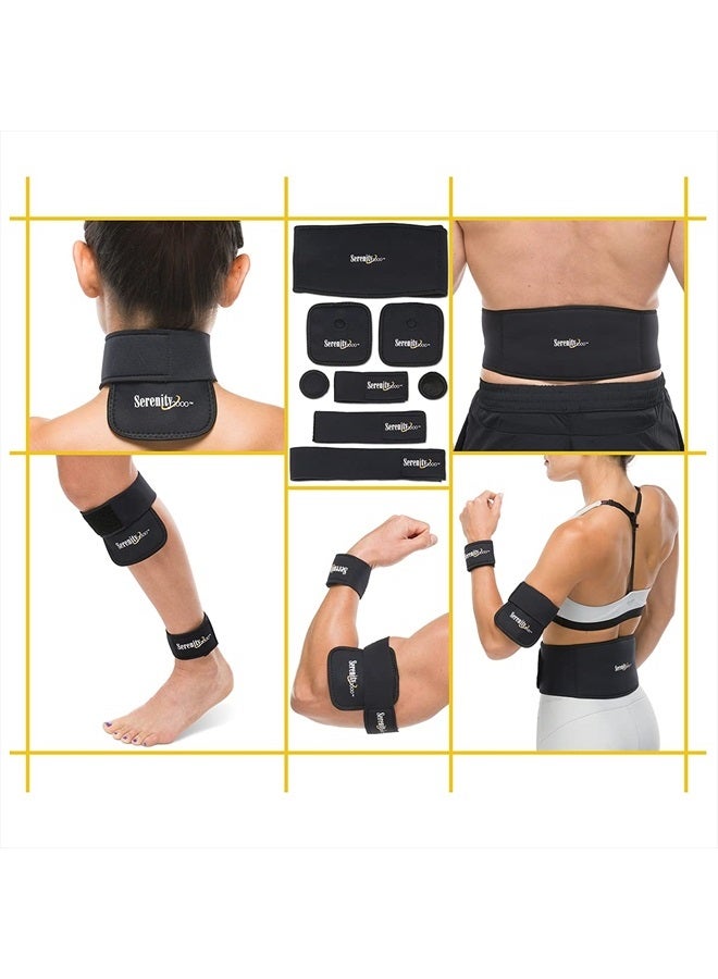 Full Body Magnetic Vitality Set for Pain Relief, Reduce Inflammation, Improve Circulation – Eight-Piece Set (Large/XL - waist up to 50