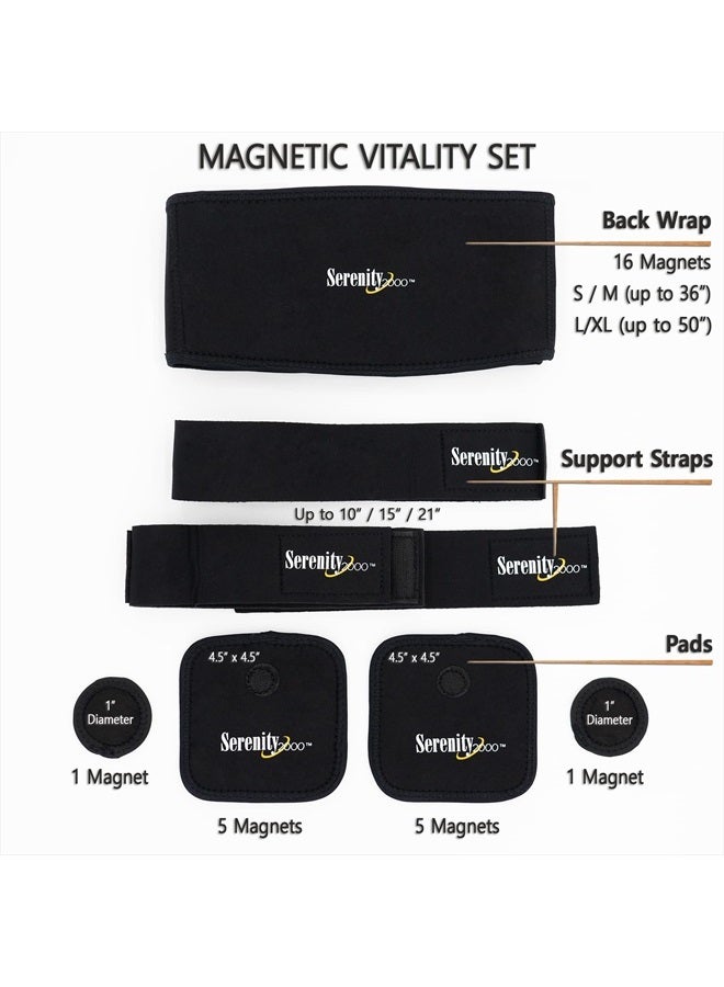 Full Body Magnetic Vitality Set for Pain Relief, Reduce Inflammation, Improve Circulation – Eight-Piece Set (Large/XL - waist up to 50