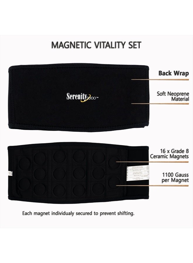 Full Body Magnetic Vitality Set for Pain Relief, Reduce Inflammation, Improve Circulation – Eight-Piece Set (Large/XL - waist up to 50