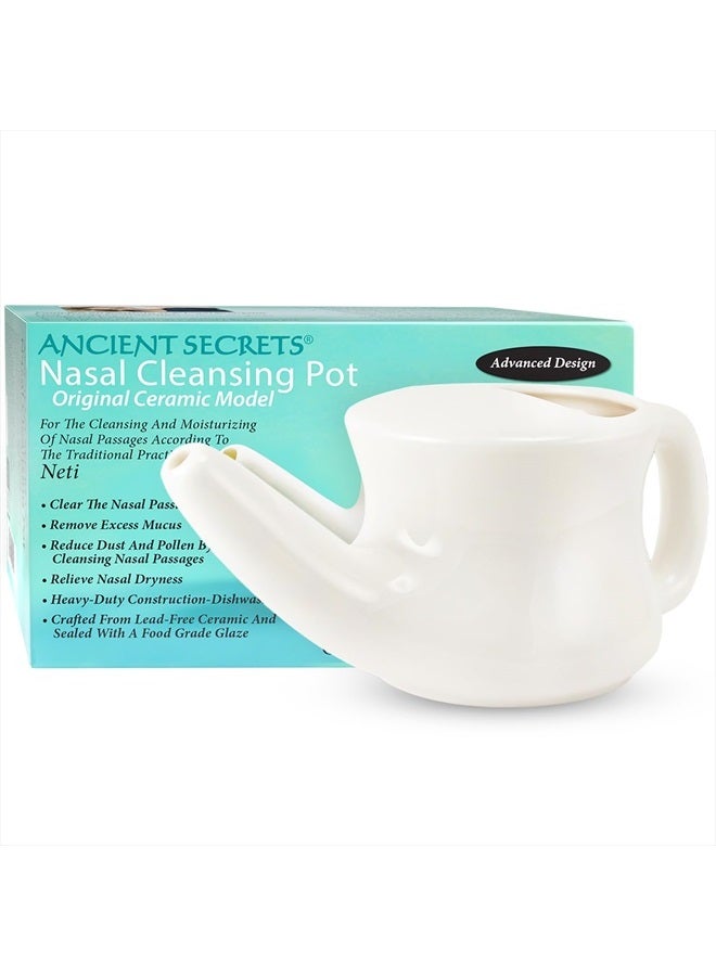 Neti Pot Sinus Rinse + Pre-Measured Cleansing Salt Pack – Dishwasher-Safe Ceramic Model, Patented Ergonomic No-Leak Design, Nasal Cleansing Pot, Nasal Irrigation