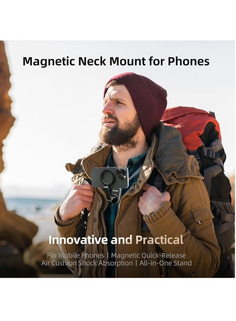 Magnetic Neck Mount For Phone, Quick Release Design Neck Cell Phone Holder, Selfie Mount Hand Free Phone Neck Holder, Video Recording Chest Stand Strap For iPhone Android