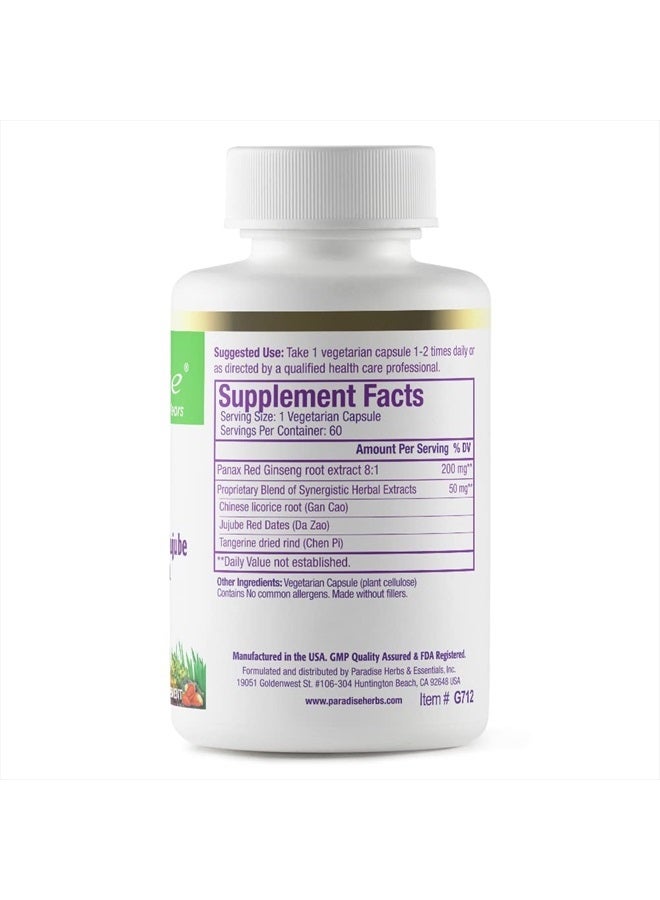 Ginseng Root Extract for Energy & Well-Being, Vegan, Non GMO, Gluten Free, Vitamin B1, B2 & B12, 60 Capsules