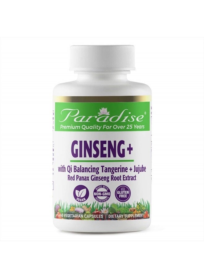 Ginseng Root Extract for Energy & Well-Being, Vegan, Non GMO, Gluten Free, Vitamin B1, B2 & B12, 60 Capsules
