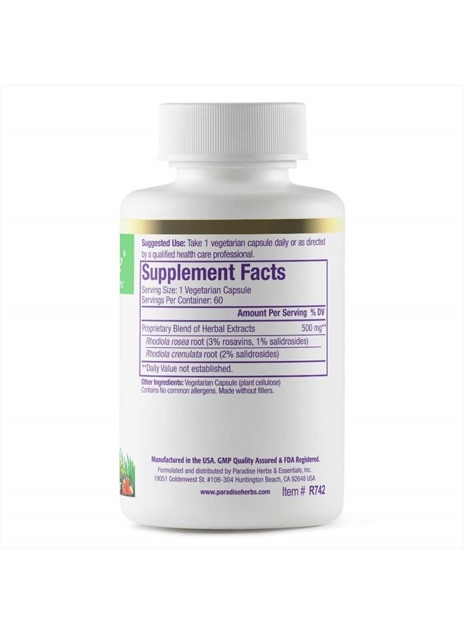 Rhodiola Extract 500mg, Super Potent Antioxidant, Ultra Pure, Vegan, Non-GMO, Gluten Free, 60 Vegetarian Capsules