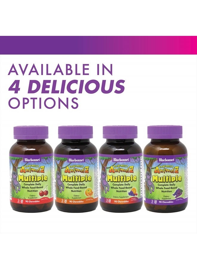 RainForest Animalz Multiple Complete Daily WholeFood Based Supplement Blend Multivitamin & Essential Minerals for Immune Health & Nutrient Support - Gluten-Free - 90 Cherry Chewable Tablets