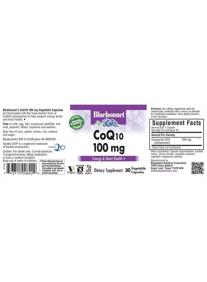 BlueBonnet CoQ-10 Vegetarian Capsules, 100 mg, 30 Count