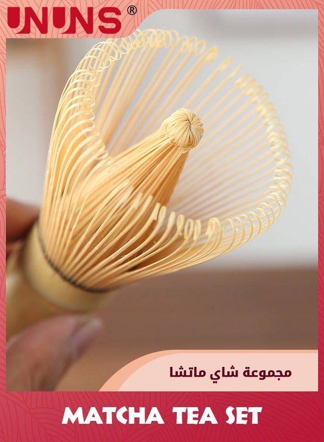Matcha Tea Whisk Set,4-Piece Matcha Whisk And Bowl Ceremony Accessory Kit,Pink Stripe Ceramic Bowl,Matcha Whisk,Traditional Scoop,Perfect Set To Prepare A Traditional Cup Of Matcha