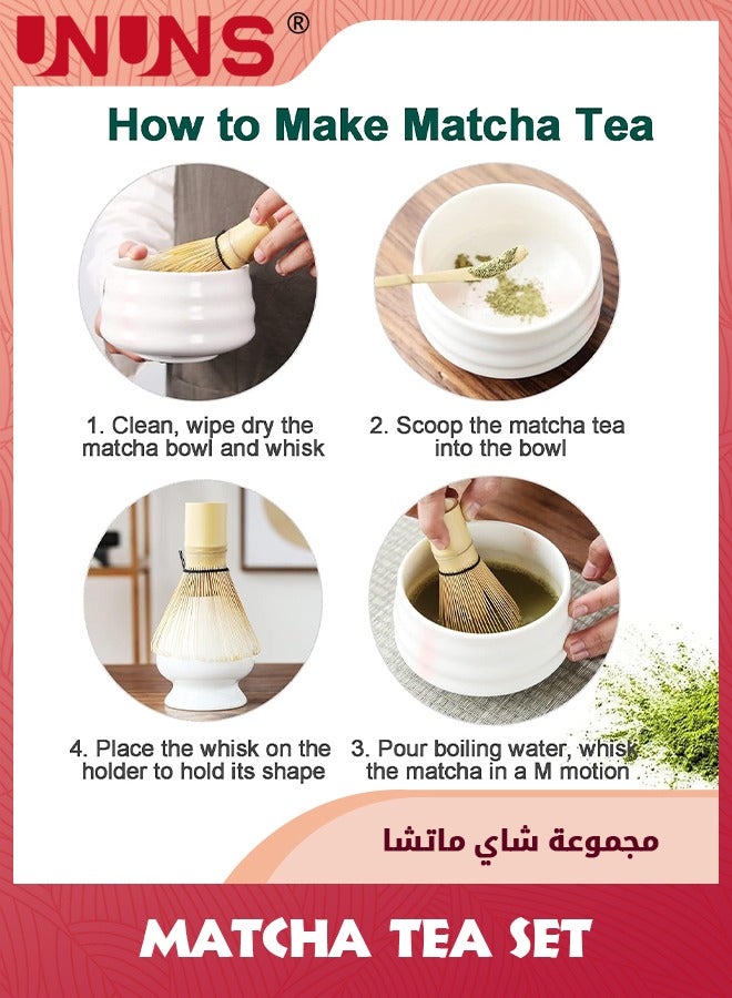 Matcha Tea Whisk Set,4-Piece Matcha Whisk And Bowl Ceremony Accessory Kit,Pink Stripe Ceramic Bowl,Matcha Whisk,Traditional Scoop,Perfect Set To Prepare A Traditional Cup Of Matcha