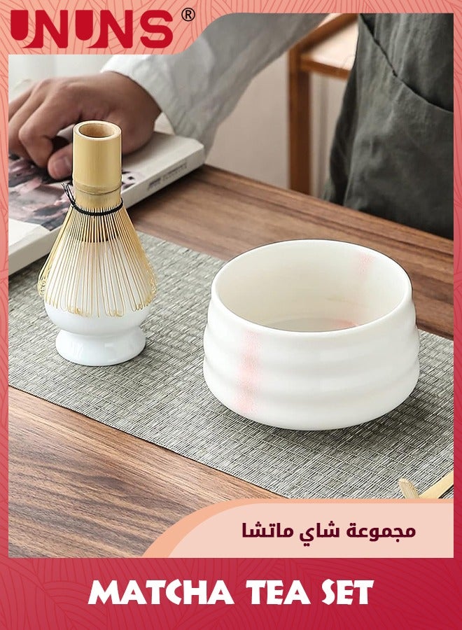 Matcha Tea Whisk Set,4-Piece Matcha Whisk And Bowl Ceremony Accessory Kit,Pink Stripe Ceramic Bowl,Matcha Whisk,Traditional Scoop,Perfect Set To Prepare A Traditional Cup Of Matcha