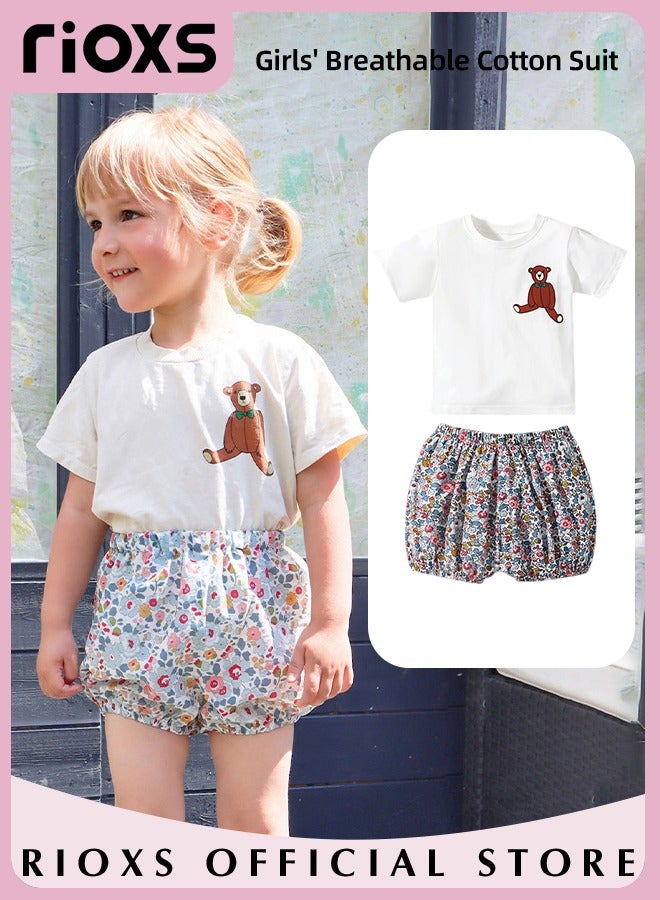 Toddler Girls Top and Short Sets Kids Short Sleeve Shirt Short Pants Suits Breathable 100% Cotton Outfits Summer Playwear