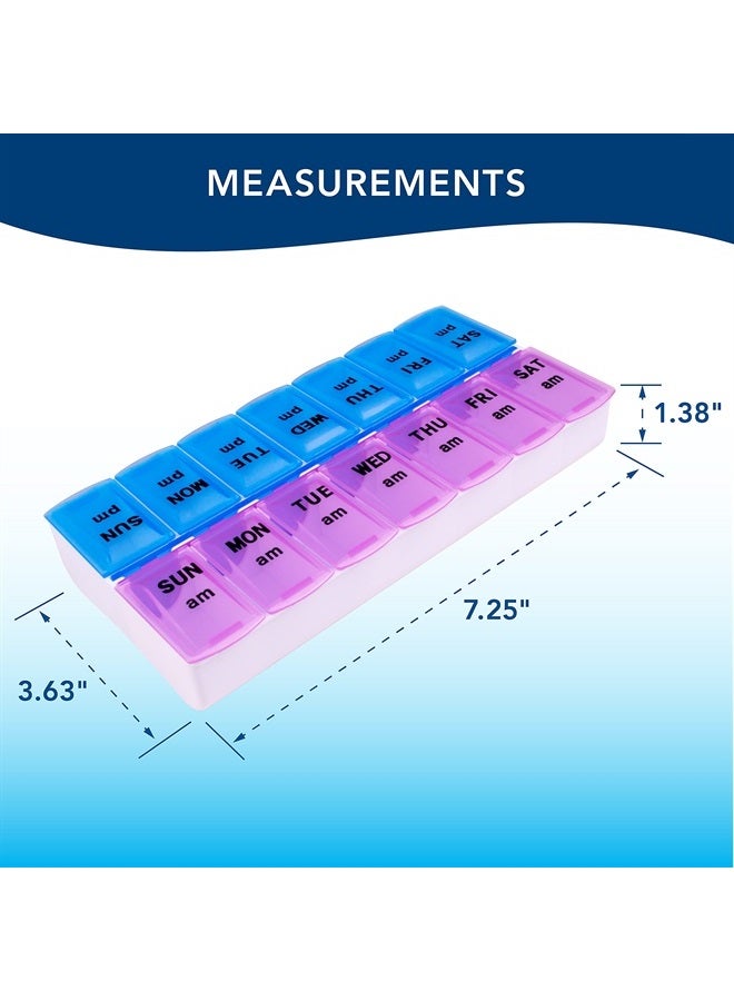 Twice-A-Day Weekly Pill Organizer, Weekly Pill Organizer, 2 Times a Day Color-Coded, Easy-Open, See-Through Lids, Organize Medication or Vitamins by AM, PM or Morning and Bedtime, Assorted