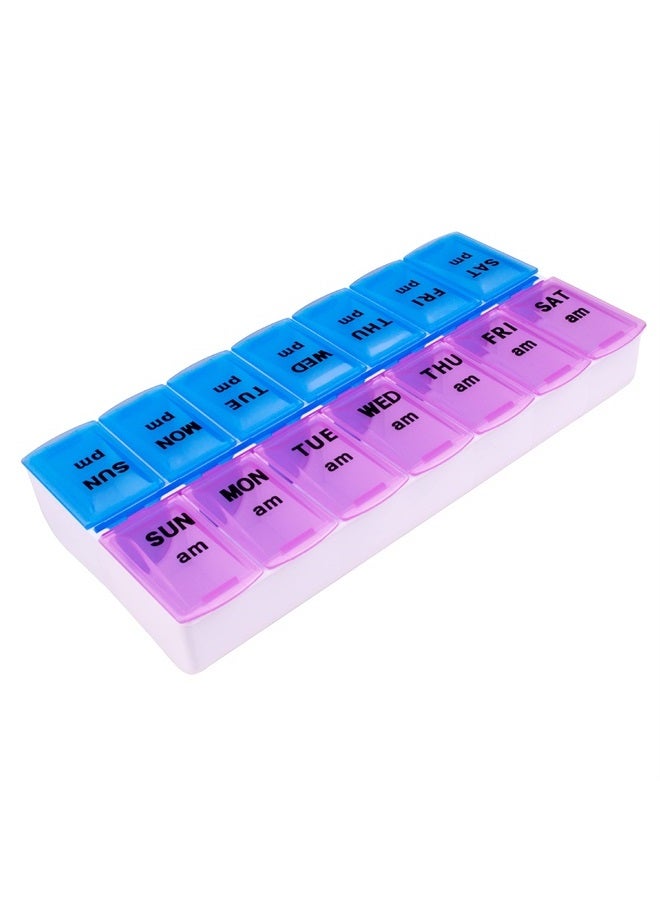 Twice-A-Day Weekly Pill Organizer, Weekly Pill Organizer, 2 Times a Day Color-Coded, Easy-Open, See-Through Lids, Organize Medication or Vitamins by AM, PM or Morning and Bedtime, Assorted