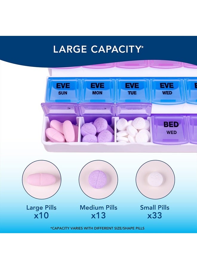 7-Day Mediplanner Pill Organizer, Weekly Pill Organizer, 4 Times A Day Color-Coded, Easy-Open, See-Through Lids, Organize Medication Or Vitamins By AM, PM, Evening And Bedtime