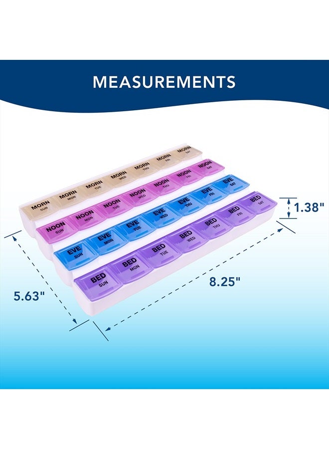7-Day Mediplanner Pill Organizer, Weekly Pill Organizer, 4 Times A Day Color-Coded, Easy-Open, See-Through Lids, Organize Medication Or Vitamins By AM, PM, Evening And Bedtime