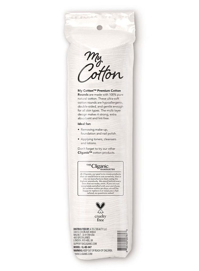 My Cotton Premium Cotton Rounds for Face (3 Pack) | Makeup Remover Pads, Hypoallergenic, Lint-Free | 100% Pure Cotton