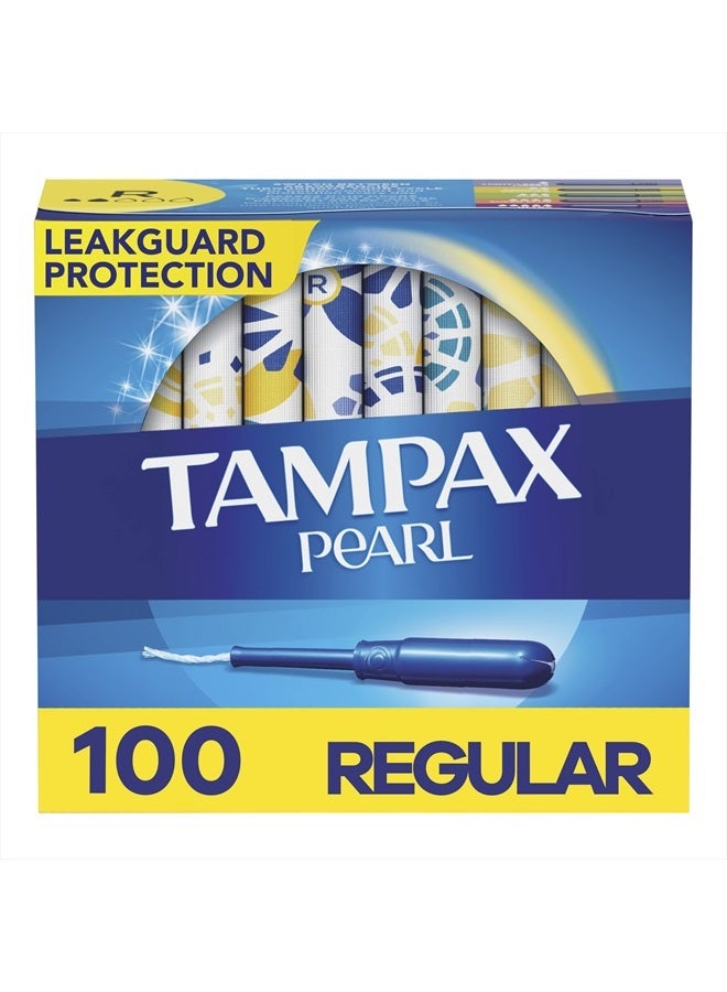 Pearl Tampons Regular Absorbency, With Leakguard Braid, Unscented, 50 Count x 2 Packs (100 Count total)