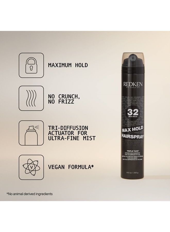 Redken Max Hold Hairspray 32 | Extreme Maximum High Hold Hairspray | Long-Lasting Lift & Body | All-Day Style Control | Dry Finish | 24 Hour Humidity Resistance | | For All Hair Types | 9 Oz