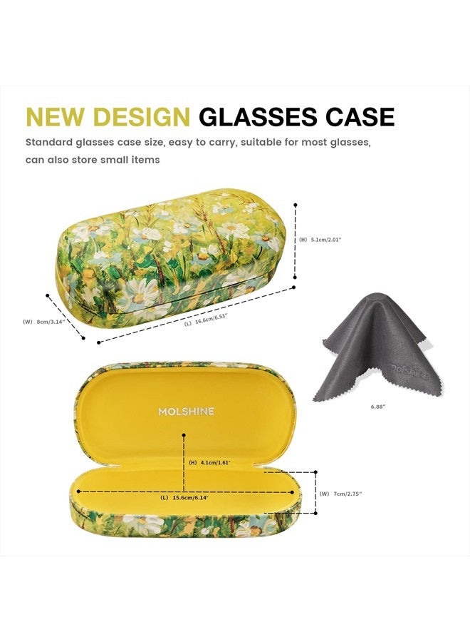 Hard Shell Sunglasses Case,Classic Large Glasses Case for Women Men,Sunglass Eyeglasses (Yellow Daisy)