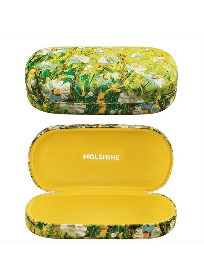 Hard Shell Sunglasses Case,Classic Large Glasses Case for Women Men,Sunglass Eyeglasses (Yellow Daisy)