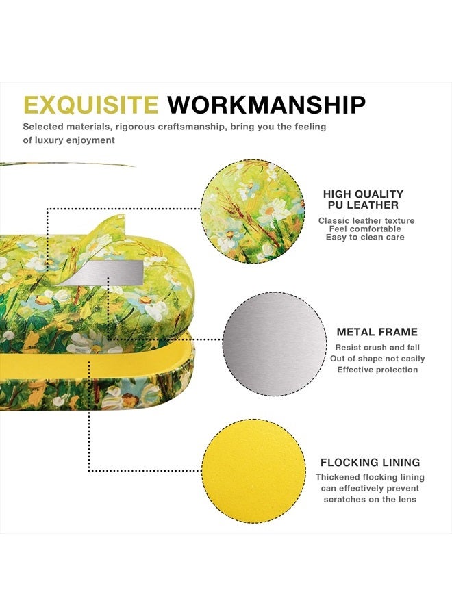 Hard Shell Sunglasses Case,Classic Large Glasses Case for Women Men,Sunglass Eyeglasses (Yellow Daisy)