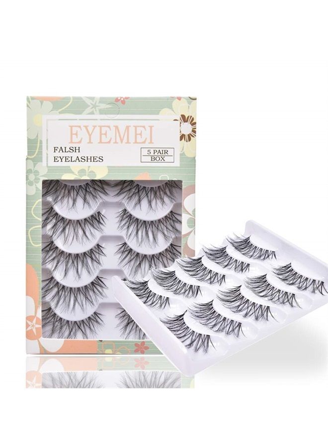 False Eyelashes 5 Pairs Multipack Synthetic Fiber Material 3D Lashes Natural Reusable Lashes for Professional Used for Women Girls by EYEMEI