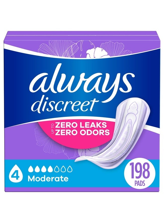 Incontinence Pads for Women and Postpartum Pads, Moderate, 198 CT, up to 100% Bladder Leak Protection (Packaging May Vary)