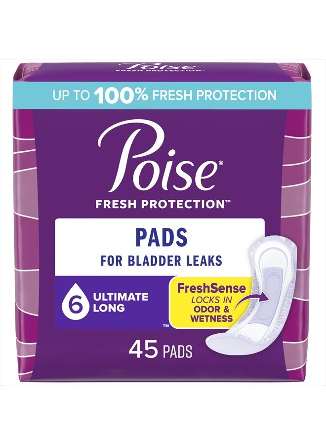 Incontinence Pads & Postpartum Incontinence Pads, 6 Drop Ultimate Absorbency, Long Length, 45 Count, Packaging May Vary