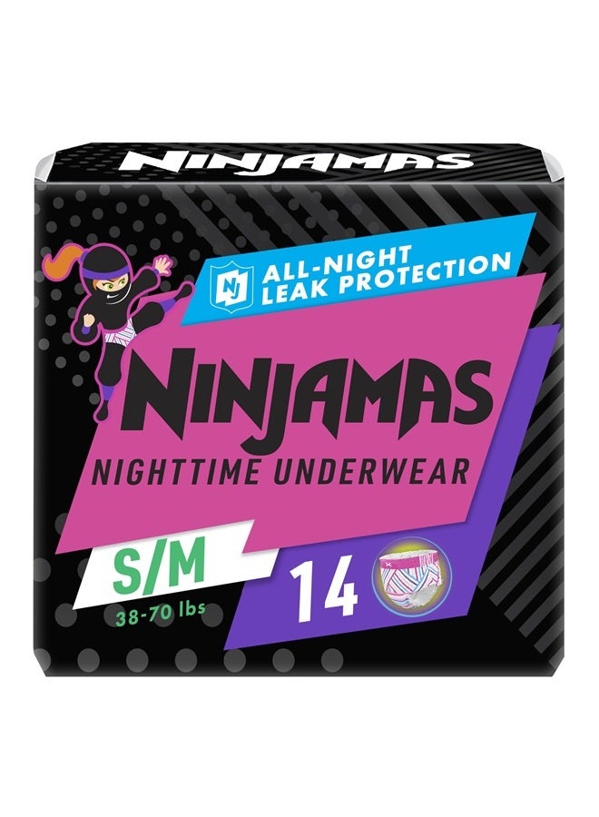 Ninjamas Nighttime Bedwetting Underwear Girls - Size S/M (38-70 lbs), 14 Count