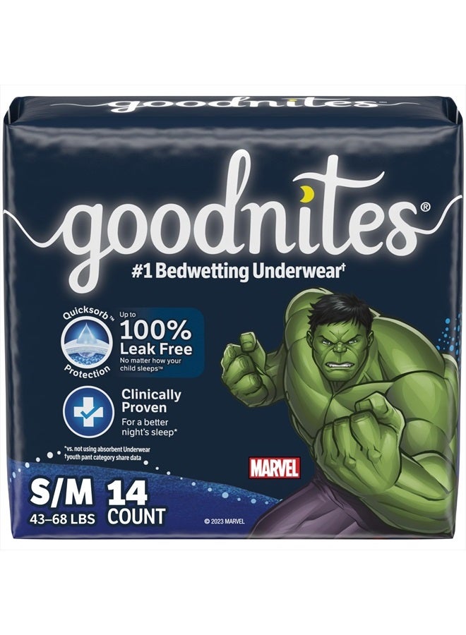 Goodnites Boys' Nighttime Bedwetting Underwear, Size S/M (43-68 lbs), 14 Ct, Packaging May Vary
