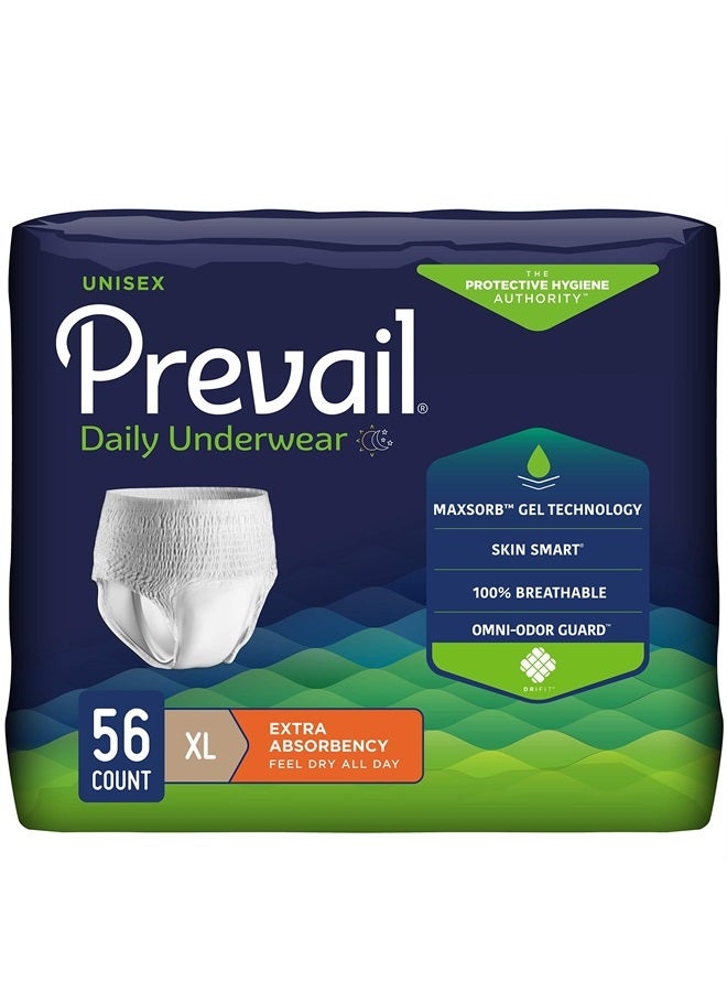 Daily Protective Underwear - Unisex Adult Incontinence Underwear - Disposable Adult Diaper for Men & Women - Maximum Absorbency - X-Large - 56 Count (4 packs of 14)