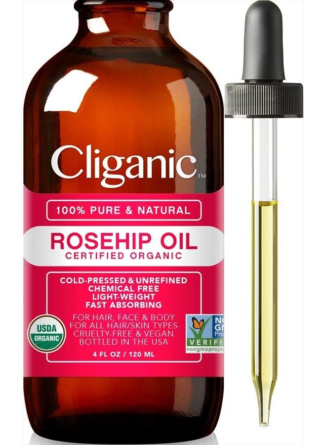 Organic Rosehip Seed Oil for Face, 100% Pure | Natural Cold Pressed Unrefined Non-GMO | Carrier Oil for Skin, Hair & Nails