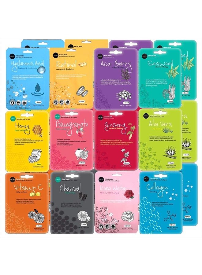 celavi Face Mask Set Korean Beauty Essence Facial Paper Sheet Mask Korea Skin Care Moisturizing 2 Packs of each 12 New flavors K-Beauty Skincare 24 masks in a pack Made in Korea