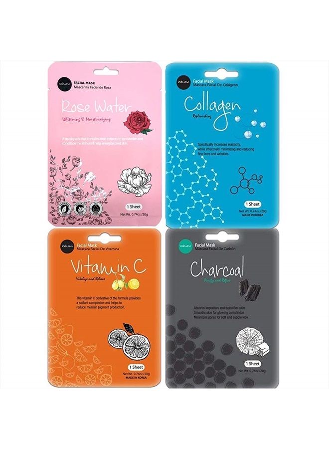 celavi Face Mask Set Korean Beauty Essence Facial Paper Sheet Mask Korea Skin Care Moisturizing 2 Packs of each 12 New flavors K-Beauty Skincare 24 masks in a pack Made in Korea