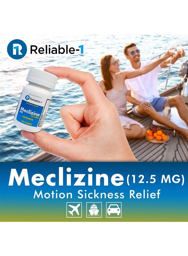 Meclizine HCL 12.5 mg Caplets - Prevent Nausea, Vomiting, and Dizziness Caused by Motion Sickness (100 Caplets, 1 Bottle)