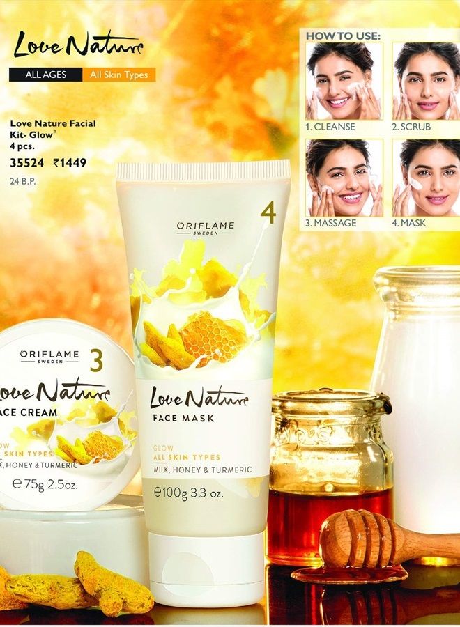 Love Nature Facial Kit- Glow With Turmeric, Milk & Honey For All Skin Types & All Ages 4 pcs. 35524