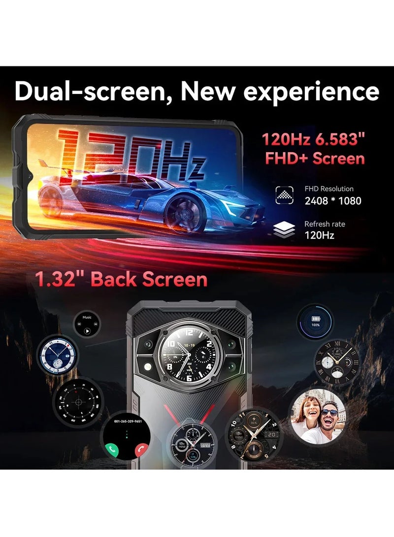 KINGKONG AX Rugged Mobile Phone 6.583Inch FHD+ Dual Screen Octa Core 12GB+256GB Android 14 100MP 5100mAh 33W Fast Charge 4G Dual Sim NFC - Black