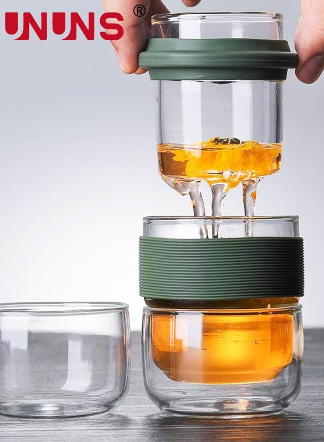 Glass Tea Infuser,Double Wall Glass Travel Mug With Removable Tea Infuser,Portable Tea Tumbler Bottle Mug For Office Home Travel