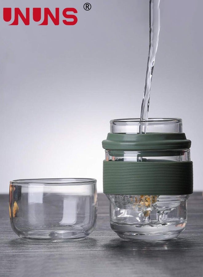 Glass Tea Infuser,Double Wall Glass Travel Mug With Removable Tea Infuser,Portable Tea Tumbler Bottle Mug For Office Home Travel