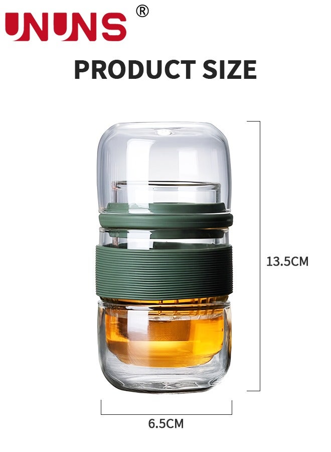 Glass Tea Infuser,Double Wall Glass Travel Mug With Removable Tea Infuser,Portable Tea Tumbler Bottle Mug For Office Home Travel