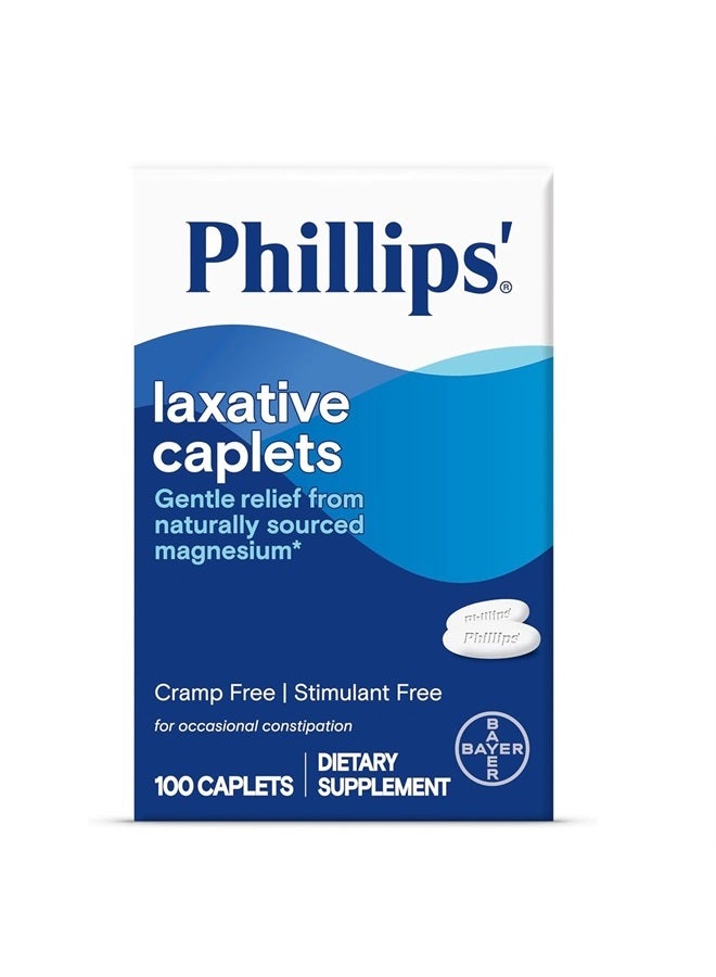 Laxative Caplets, With Naturally Sourced Magnesium Supplement for Gentle Relief of Occasional Constipation, Cramp and Stimulant Free Laxatives, 100 Caplets