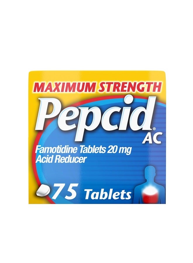 AC Maximum Strength Heartburn Relief Tablets, Prevents & Relieves Heartburn Due to Acid Indigestion & Sour Stomach, 20mg of Famotidine to Reduce & Control Acid, Fast-Acting, 75 Ct