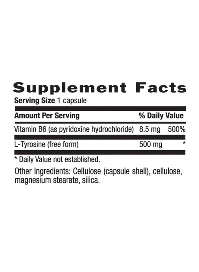 L-Tyrosine Caps, Supports Overall Brain Health, 500 mg, 100 Vegetarian Capsules, Certified Gluten Free Certified Vegetarian, Certified Halal